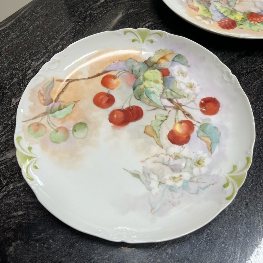 Limoges France Two  Signed Floral Design Porcelain Luncheon Plates